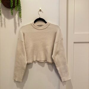 Bershka ASOS Cream Chunky Knit Cropped Long Sleeve Crewneck Sweater Womens Large